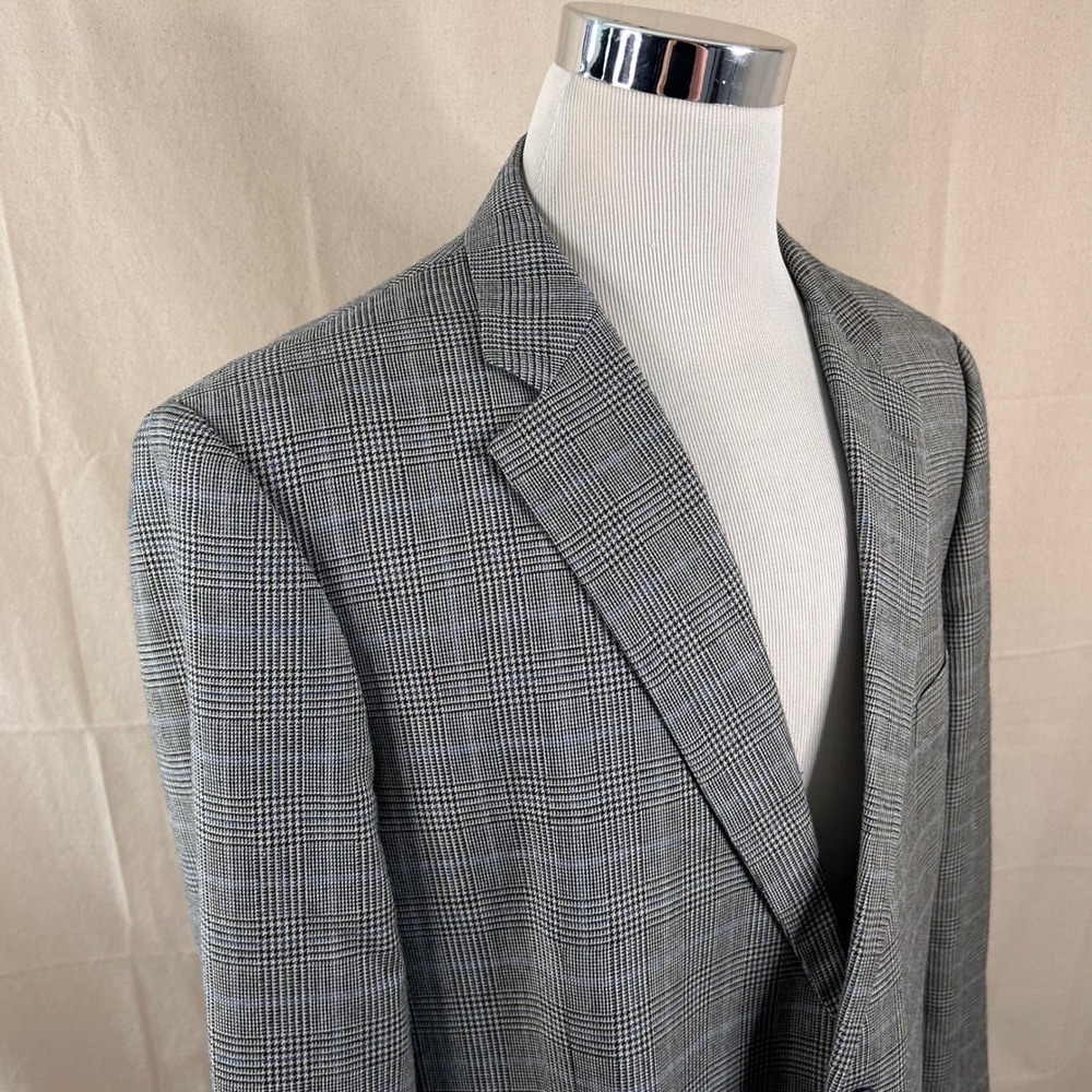 John W. Nordstrom 48L Sport Coat Silk Wool Gray Glen Plaid Two Button Vented